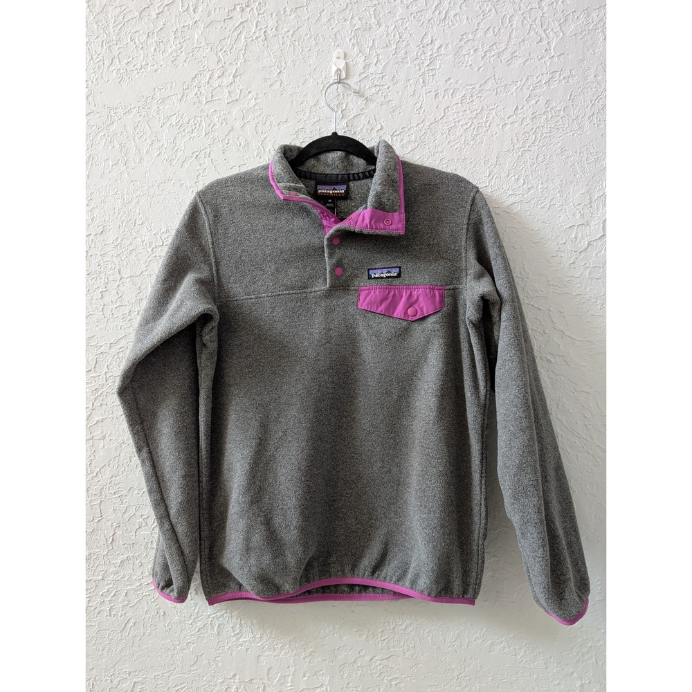 Patagonia Synchilla Snap-T Fleece Pullover Women XS Gray Purple Snap Pocket NWT